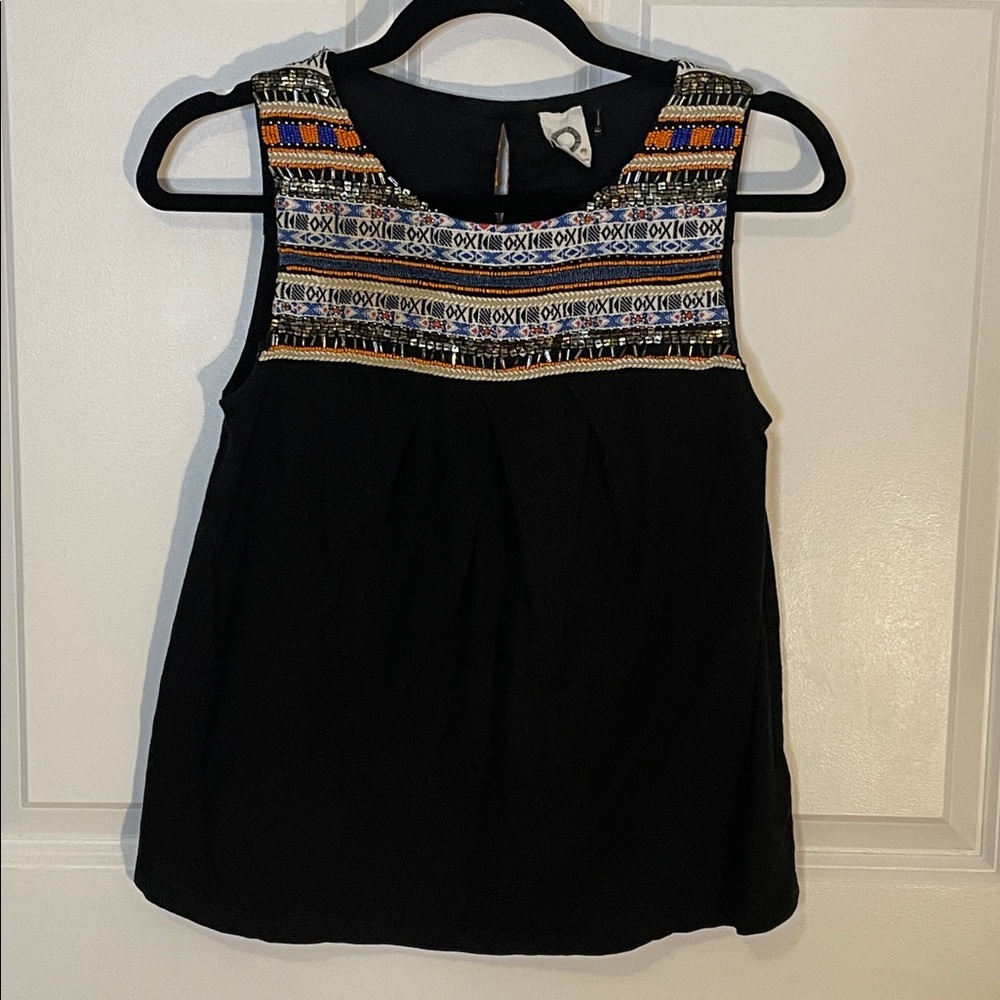 Akemi + Kin Anthropology Black Embroidered/ Beaded Tank Top Women’s XXSP